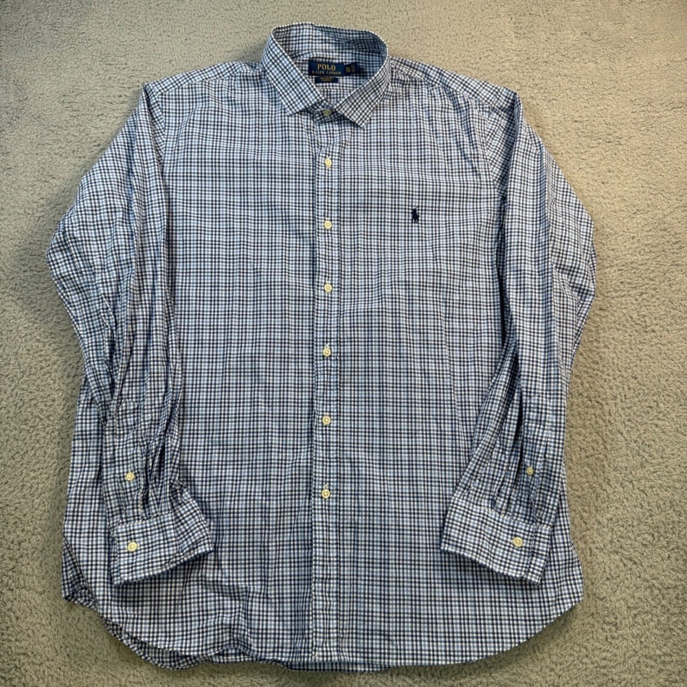 Polo Ralph Lauren XXL Blue White Gingham Check Stretch Cotton Button Down Shirt